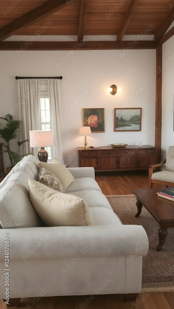 Fototapeta premium Serene Living Room: Clean & Pristine Design, Natural Light