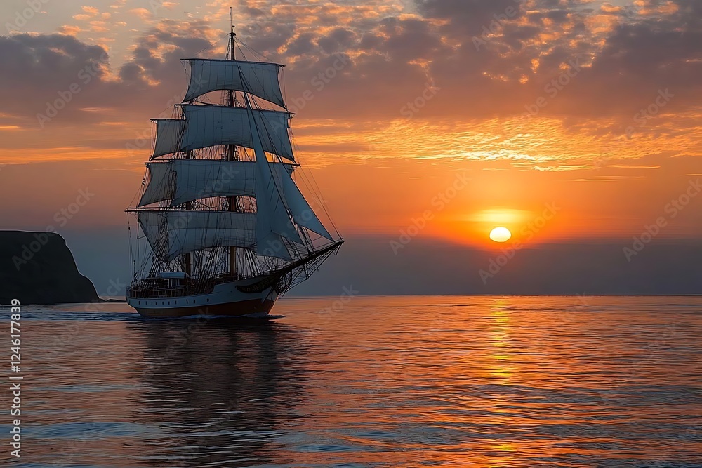Obraz premium Yacht in the sea at sunset