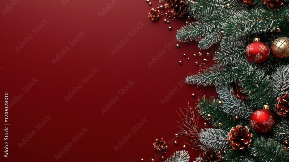 Festive Christmas Decorations with Ornaments and Pine Branches Festive Christmas Decorations with Ornaments and Pine Branches