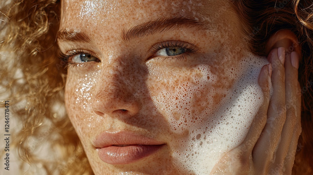 Close-Up Portrait of a Woman Cleansing Her Skin with Foam Close-Up Portrait of a Woman Cleansing Her Skin with Foam