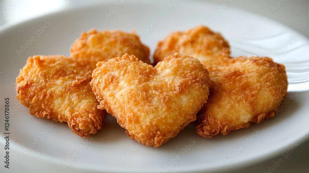 A plate of heart-shaped, golden-brown fried snacks arranged neatly. A plate of heart-shaped, golden-brown fried snacks arranged neatly.