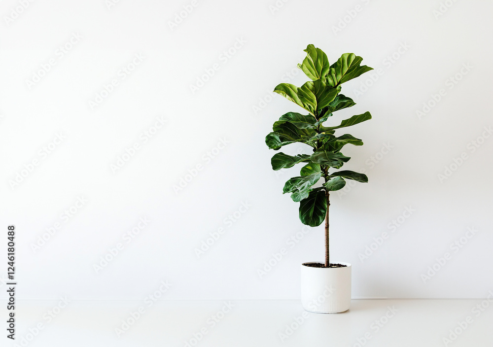 Fototapeta premium solitary plant with tall, slender stem and large, green, somewhat curly leaves.