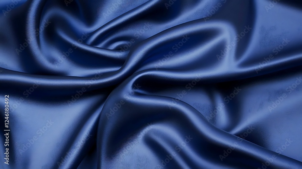 Fototapeta premium Blue silk fabric, draped, close-up
