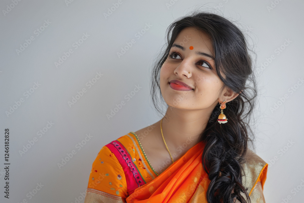 young indian woman standing on white background young indian woman standing on white background