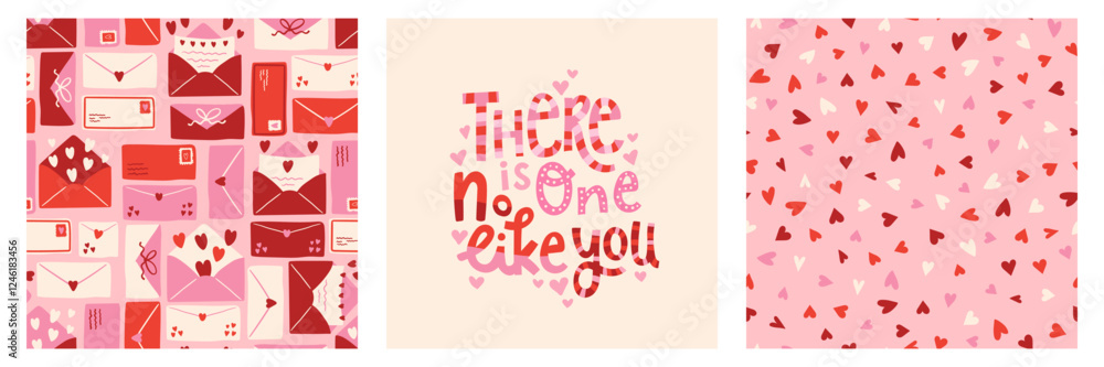 Lovely hand drawn Valentine's Day seamless patterns and hand lettering, cute envelopes with decorations background - great for textiles, cloth, banners, wallpapers, wrapping, vector Lovely hand drawn Valentine's Day seamless patterns and hand lettering, cute envelopes with decorations background - great for textiles, cloth, banners, wallpapers, wrapping, vector