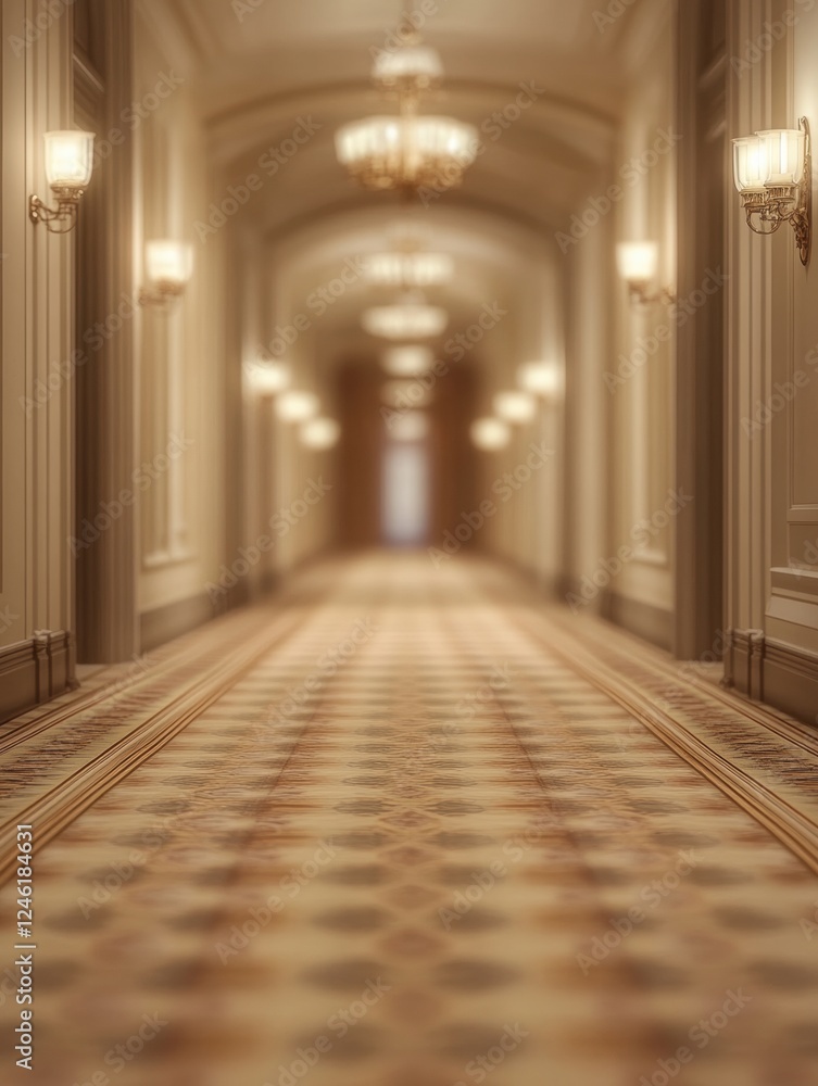 Fototapeta premium Elegant hallway with soft lighting and decor.