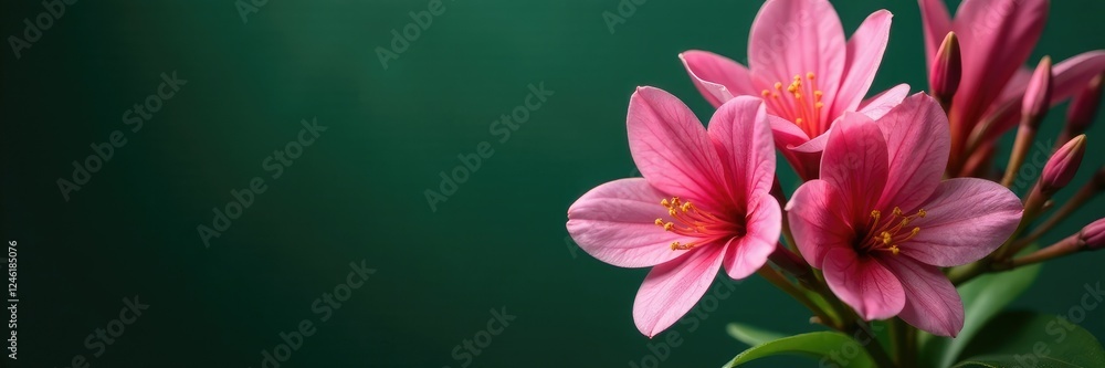 Dark green background with clusters of pink Alstroemeria flowers, garden, spring Dark green background with clusters of pink Alstroemeria flowers, garden, spring