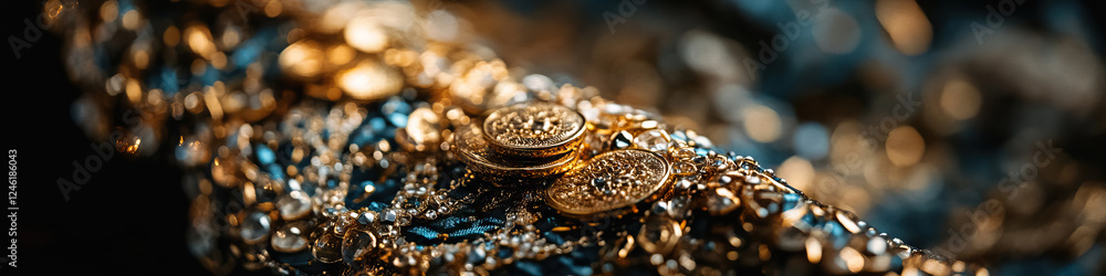 Gold Embellishments and Rhinestones on Teal Fabric Gold Embellishments and Rhinestones on Teal Fabric