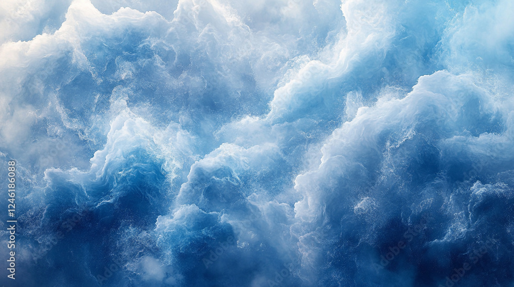 Naklejka premium Abstract Blue Swirling Clouds Digital Art Background Texture Sky Wave Soft Water Ocean Light Color 