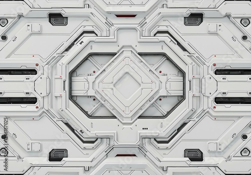 Fototapeta Naklejka Na Ścianę i Meble -  Advanced spaceship interior panel with cybernetic design and mechanical structures
