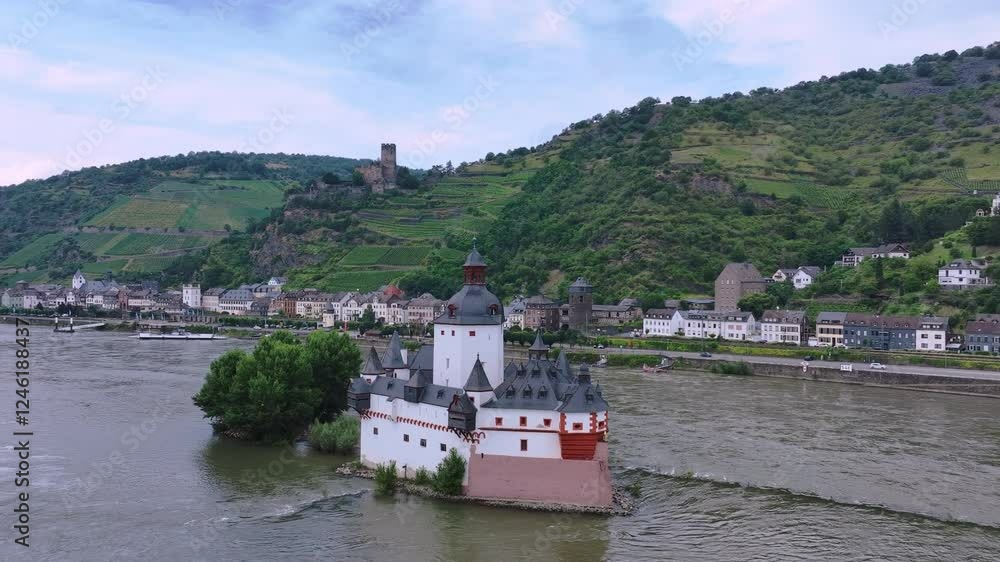 Pfalzgrafenstein Castle In Kaub, Germany, Aerial View Pfalzgrafenstein Castle In Kaub, Germany, Aerial View