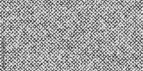 Slub worn linen checkered slant seamless pattern. Abstract bg with black texture of flax fabric. Melange wool textile. Rough rug with uneven dots and specks. Vector illustration
