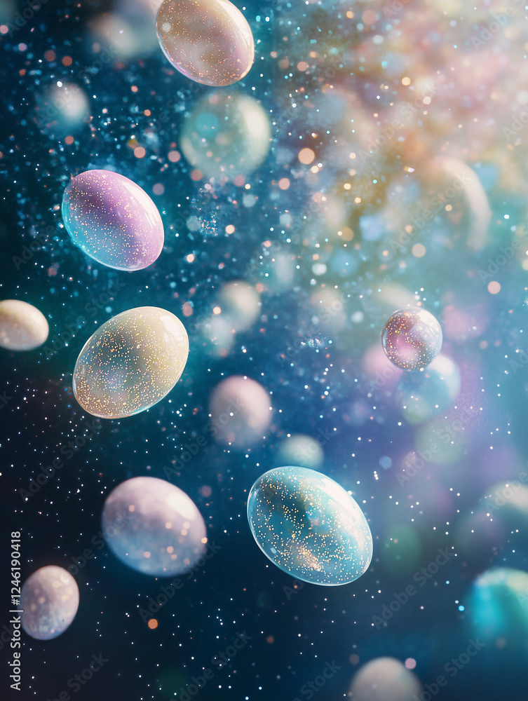 Floating colorful eggs create a magical atmosphere in the night sky during an AI-inspired Easter celebration Floating colorful eggs create a magical atmosphere in the night sky during an AI-inspired Easter celebration