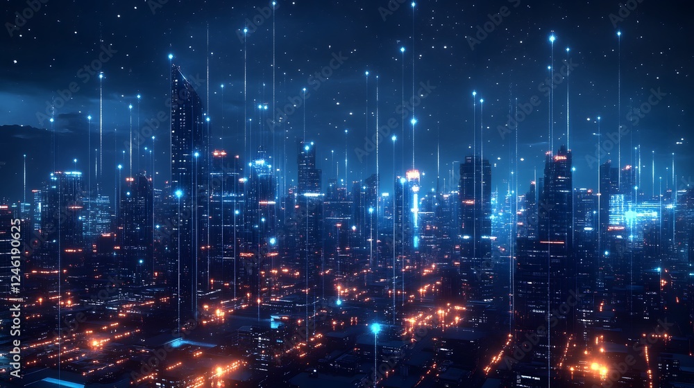 custom made wallpaper toronto digitalA cityscape with many buildings and lights. The city is lit up and he is futuristic