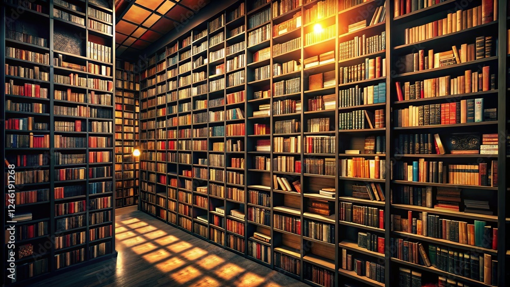 Fototapeta premium Explore a black bookshelf's literary escape. High-def.