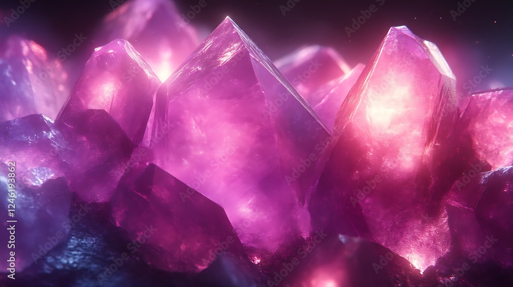 Fototapeta premium Luminous Pink Crystal Cluster Glowing Brightly