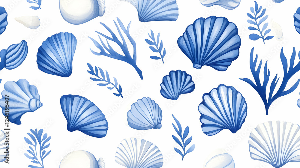 custom made wallpaper toronto digitalSeamless pattern of blue seashells and sea plants