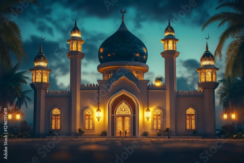 Wallpaper Mural Illuminated Mosque at Dusk, Tropical Setting, Ramadan Torontodigital.ca