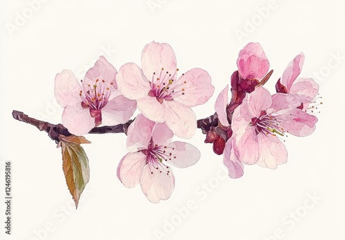 Pink blossom branch watercolor spring design
