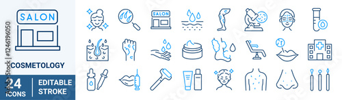 Cosmetology web line icons. Skin regeneration, scar resurfacing. Skin care