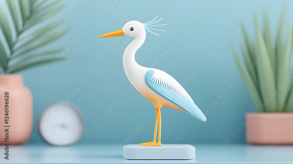 Obraz premium 3D Rendered Stork Figurine on Pastel Shelf