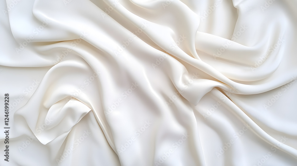 Piece of white silk sheet textile, light drapery, top view, on a white background Piece of white silk sheet textile, light drapery, top view, on a white background