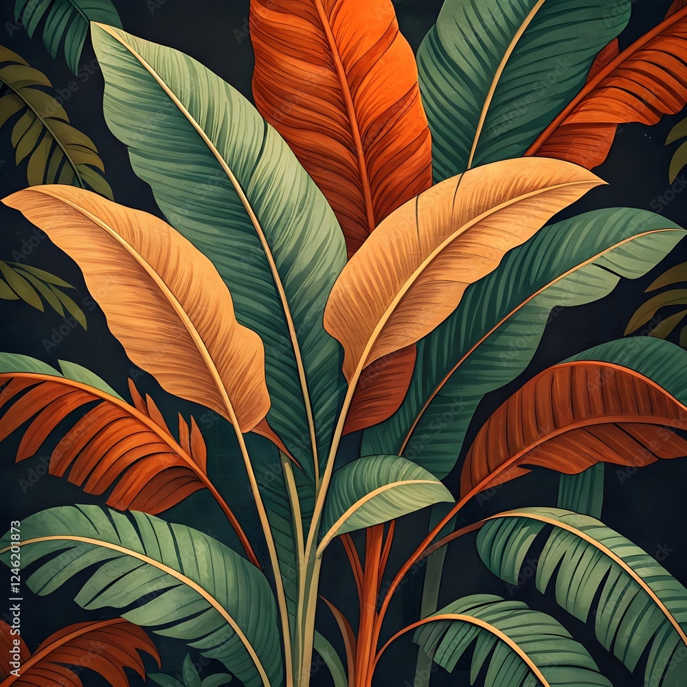 Colorful Jungle Leaves With Tropical Vibes and Botanical Art Appeal Colorful Jungle Leaves With Tropical Vibes and Botanical Art Appeal