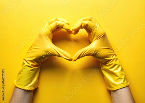 Panoramic heart, clean love, gloves on tender hands. photo