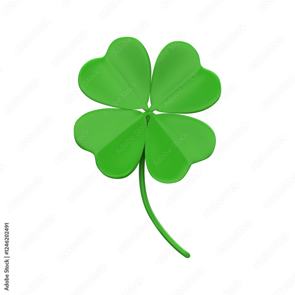 3D green quatrefoil leaves. Clover icon. Symbol of lucky. Decorative element for St. Patrick's Day. Vector 3D realistic illustration isolated on white background. 3D green quatrefoil leaves. Clover icon. Symbol of lucky. Decorative element for St. Patrick's Day. Vector 3D realistic illustration isolated on white background.