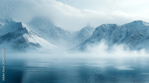 Wallpaper Mural Serene Winter Mountain Lake Scene Peaceful Snowy Peaks Frozen Water Landscape Photography Icy Cold   Torontodigital.ca