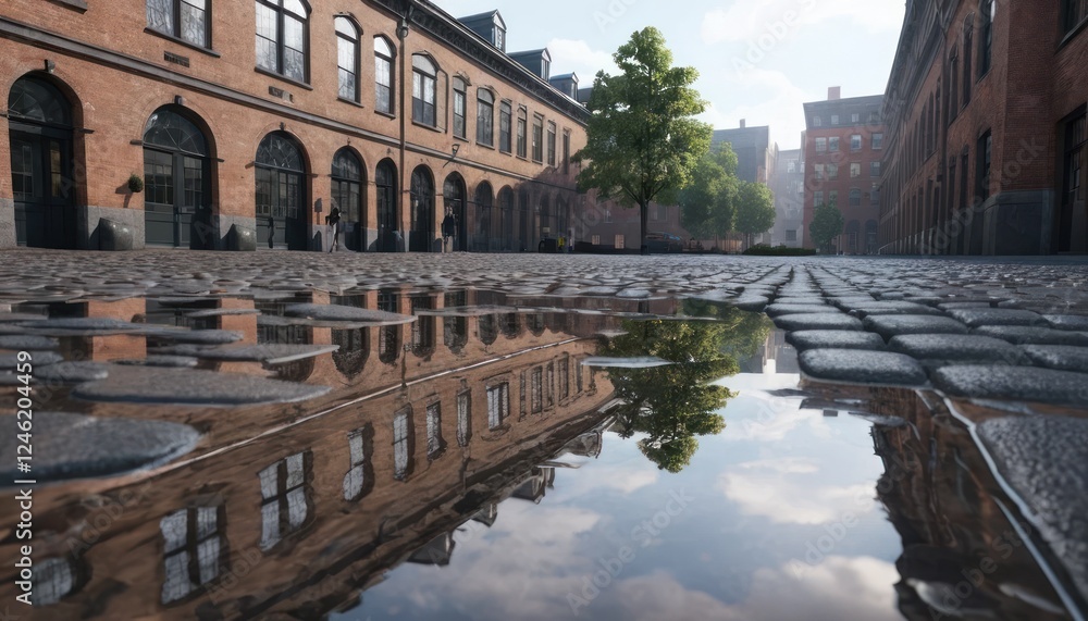 Realistic Cobblestone Plaza with Reflections Realistic Cobblestone Plaza with Reflections