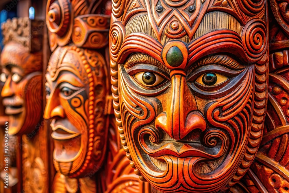 Rotorua's Te Puia Maori mask, a New Zealand masterpiece in high detail. Rotorua's Te Puia Maori mask, a New Zealand masterpiece in high detail.