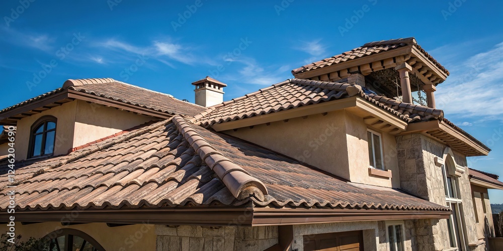 Roof detail close-up, breathtaking blue sky backdrop. Roof detail close-up, breathtaking blue sky backdrop.