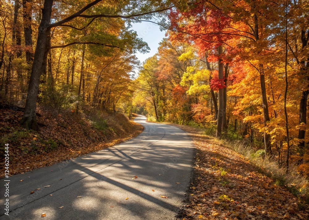 Scenic autumn forest road, documentary-style paved path photos. Scenic autumn forest road, documentary-style paved path photos.