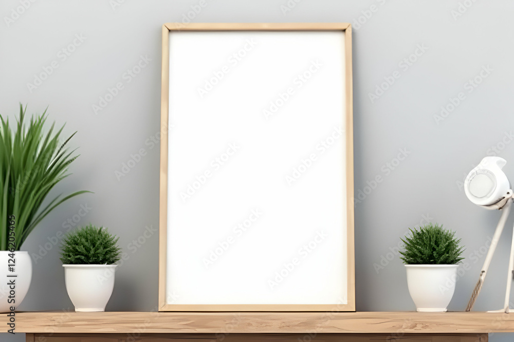 Wooden Frame Displayed On Minimalist Shelf With Potted Plants And Stylish Lamp Design Ideas For Home Decor Design Inspiration With A Simple Stylish Feel For A Modern Aesthetic Wooden Frame Displayed On Minimalist Shelf With Potted Plants And Stylish Lamp Design Ideas For Home Decor Design Inspiration With A Simple Stylish Feel For A Modern Aesthetic
