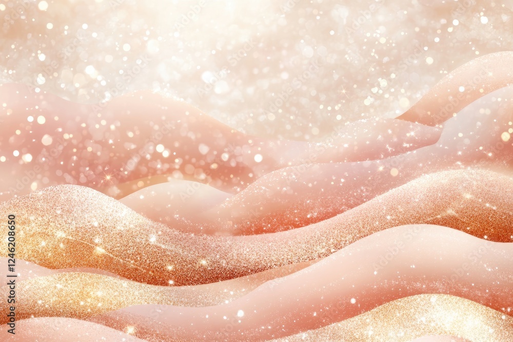 Fototapeta premium Gradient Patterns of Pastel Pink and Golden Hues Create a Serene Minimalist Backdrop With Sparkling Highlights and Soft Glowing Effects