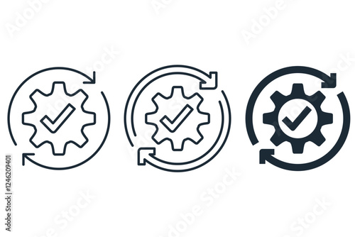 Reorganization, reinstallation, update, improvement of equipment, process. Set of vector linear icons illustration isolated on white background.