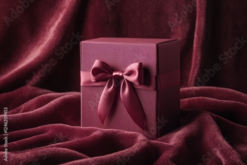 Elegant Maroon Gift Box on Velvet Fabric photo