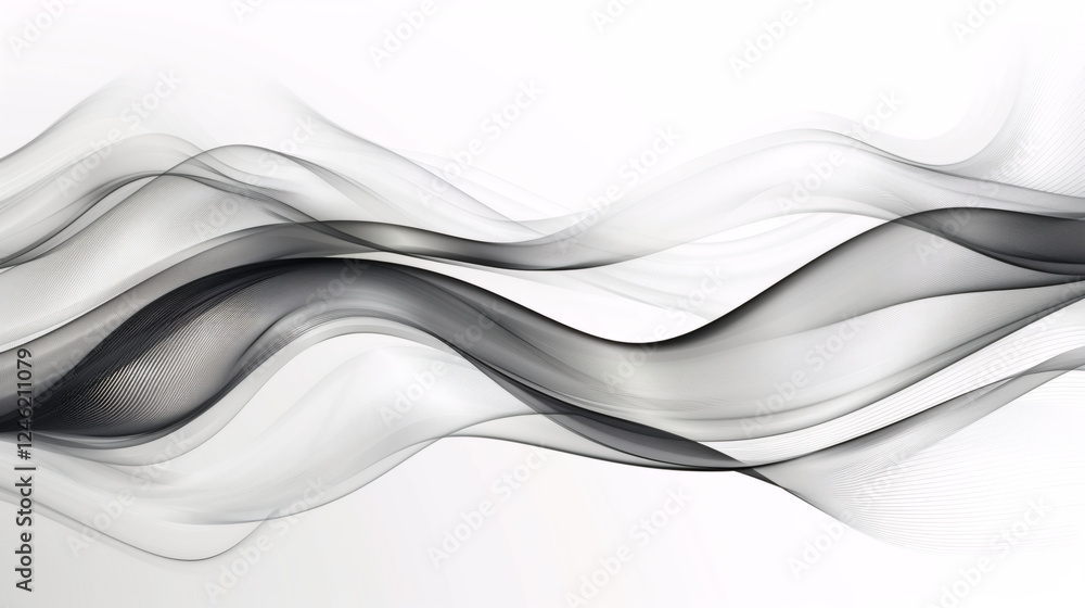 Obraz premium Abstract Black and White Background with Flowing Smoke Lines, Minimalist Vector Design