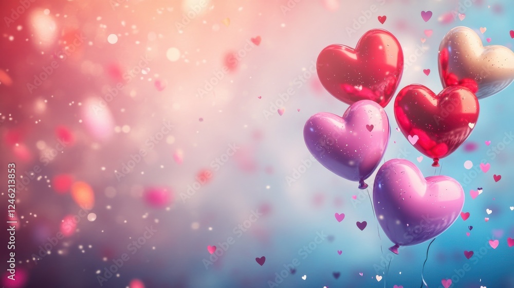 Beautiful abstract wallpaper, background with hearts, balloons, confetti, good for Valentine's Day, Mother's day, celebration, party Beautiful abstract wallpaper, background with hearts, balloons, confetti, good for Valentine's Day, Mother's day, celebration, party