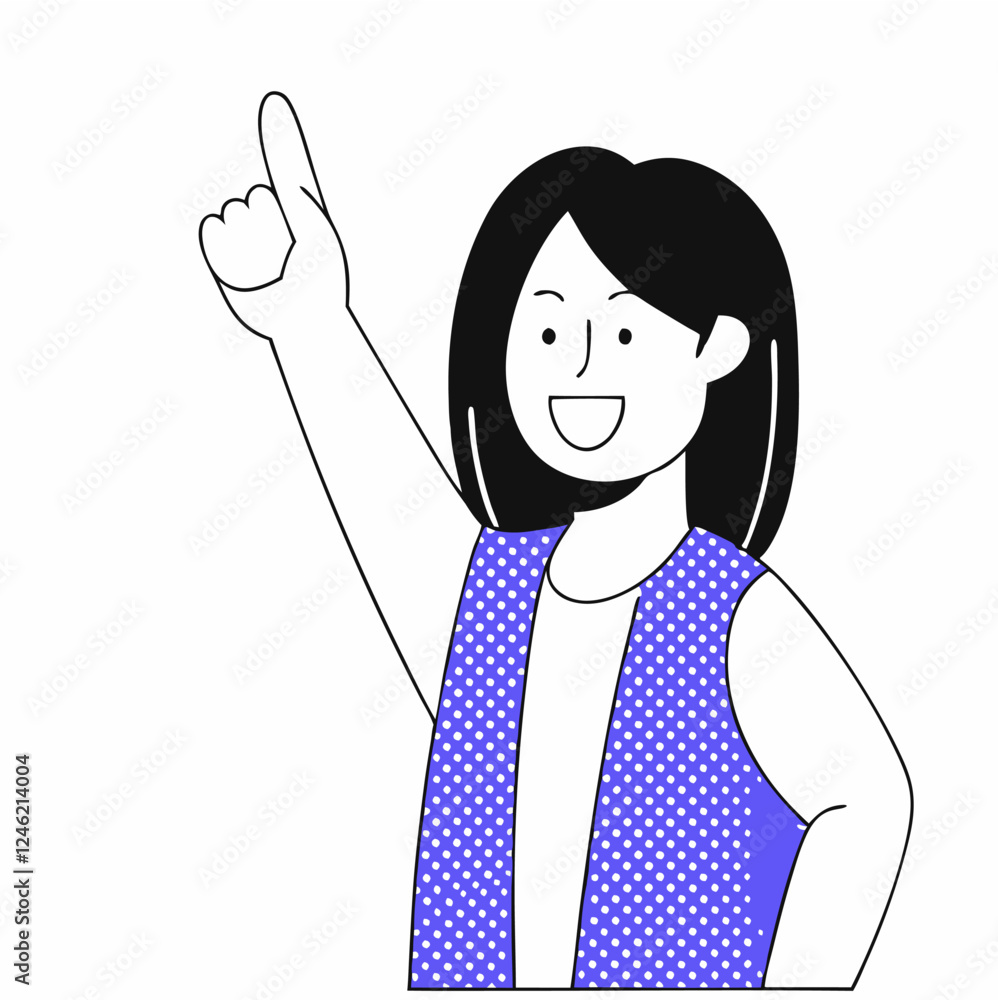 Smiling Woman Pointing Up – Minimalistic Flat Illustration Smiling Woman Pointing Up – Minimalistic Flat Illustration