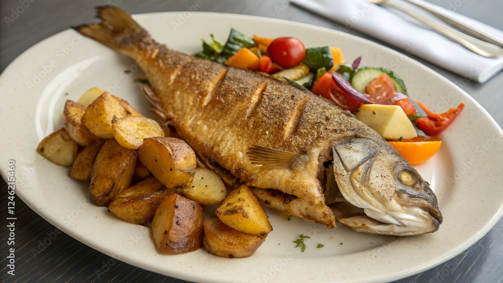 Grilled Fish with Potato and Vegetables. Grilled Fish with Potato and Vegetables.
