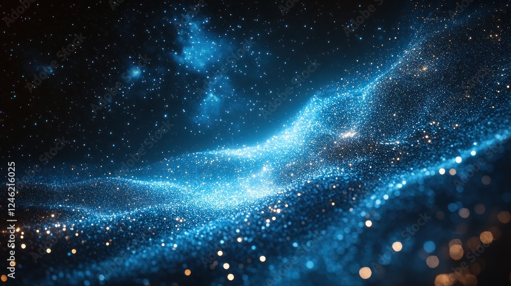 Obraz premium Abstract blue glowing particles wave.