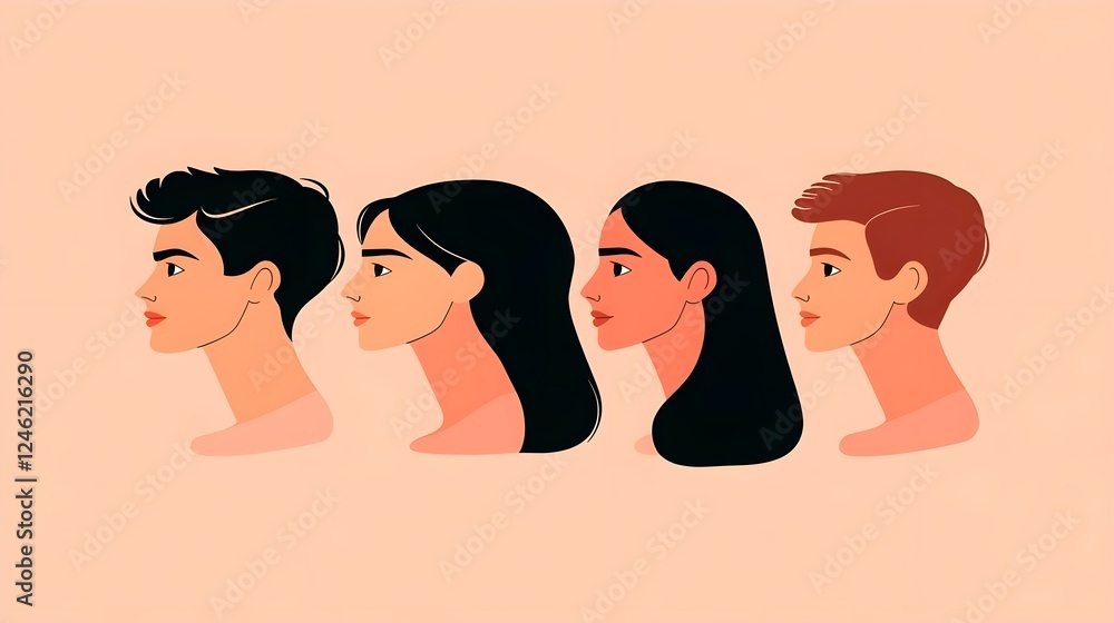 Profile illustration of diverse individuals in business context Profile illustration of diverse individuals in business context