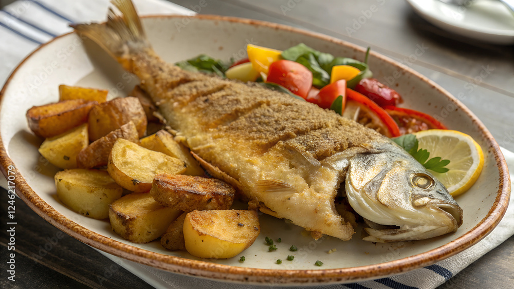 Grilled Fish with Potato and Vegetables. Grilled Fish with Potato and Vegetables.