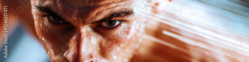 Close-up of Sweating Male Athlete with Motion Blur