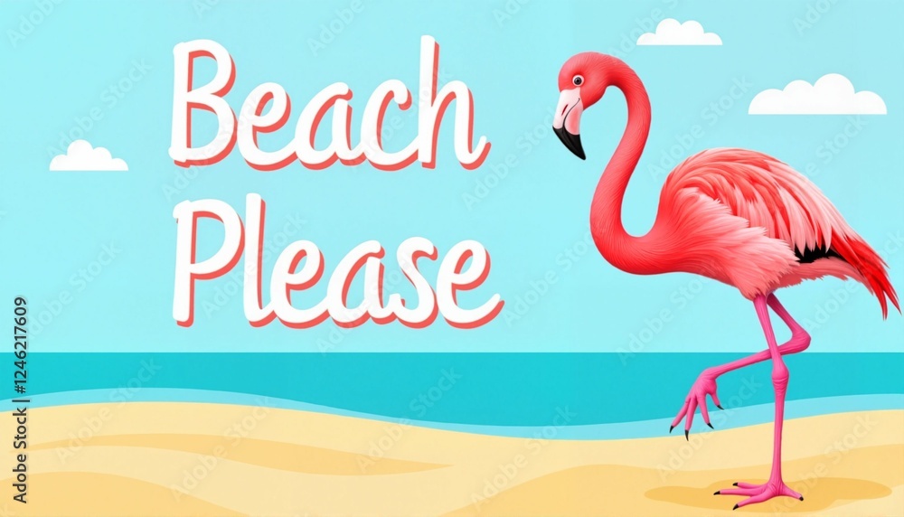 Obraz premium Playful flamingo standing on beach with 