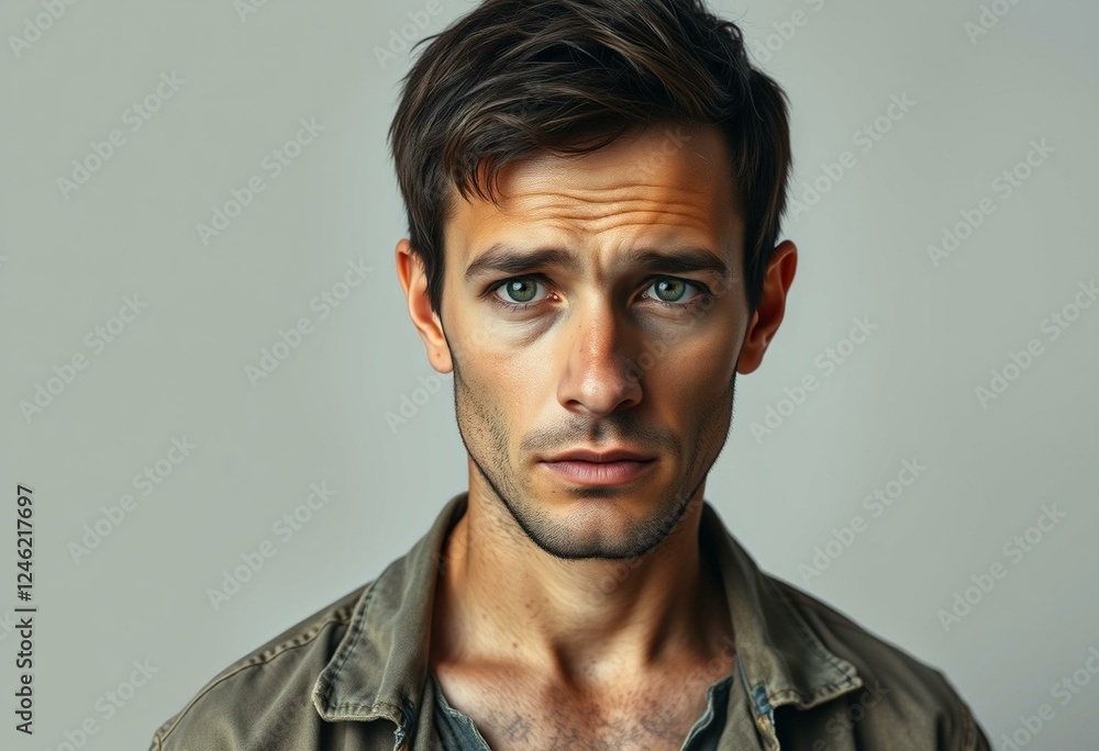 Fototapeta premium Portraits of poor male individuals with worn-out expressions