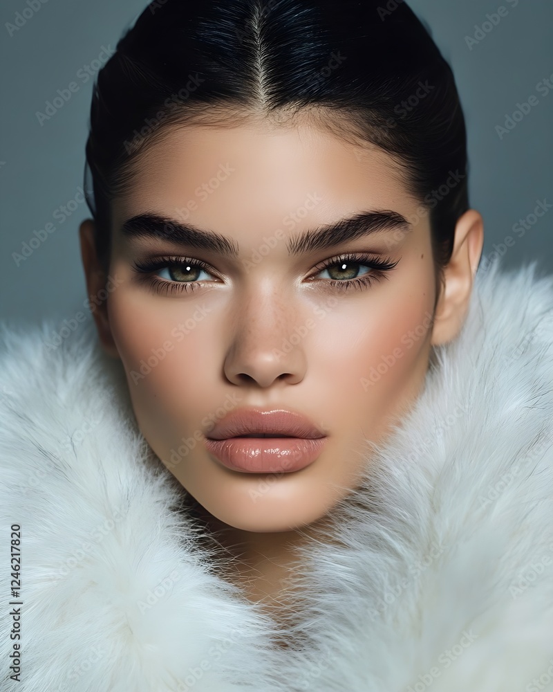 Fashion editorial portrait of European model in luxurious, modern outfit. Sexy elegant portrait of young beautiful woman in winter coat, generative AI Fashion editorial portrait of European model in luxurious, modern outfit. Sexy elegant portrait of young beautiful woman in winter coat, generative AI