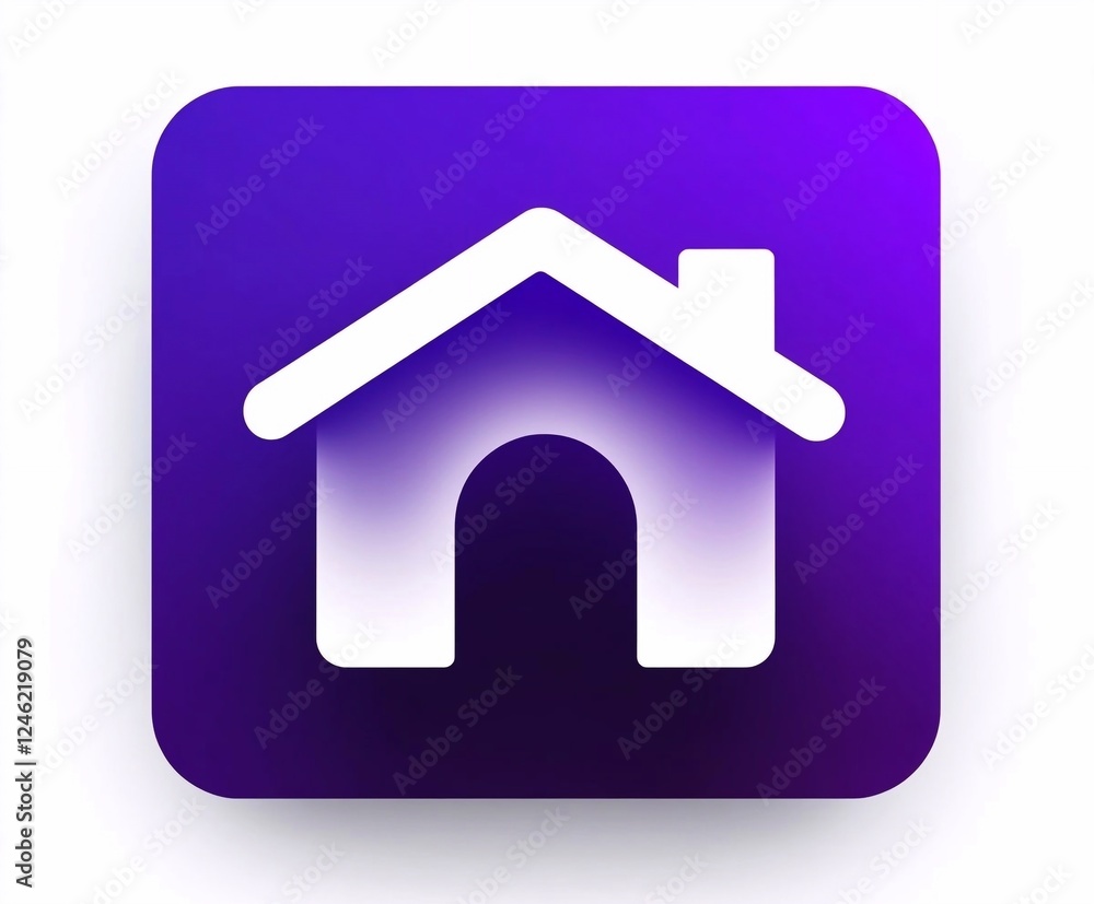 Home icon displayed in modern design with purple gradient background Home icon displayed in modern design with purple gradient background